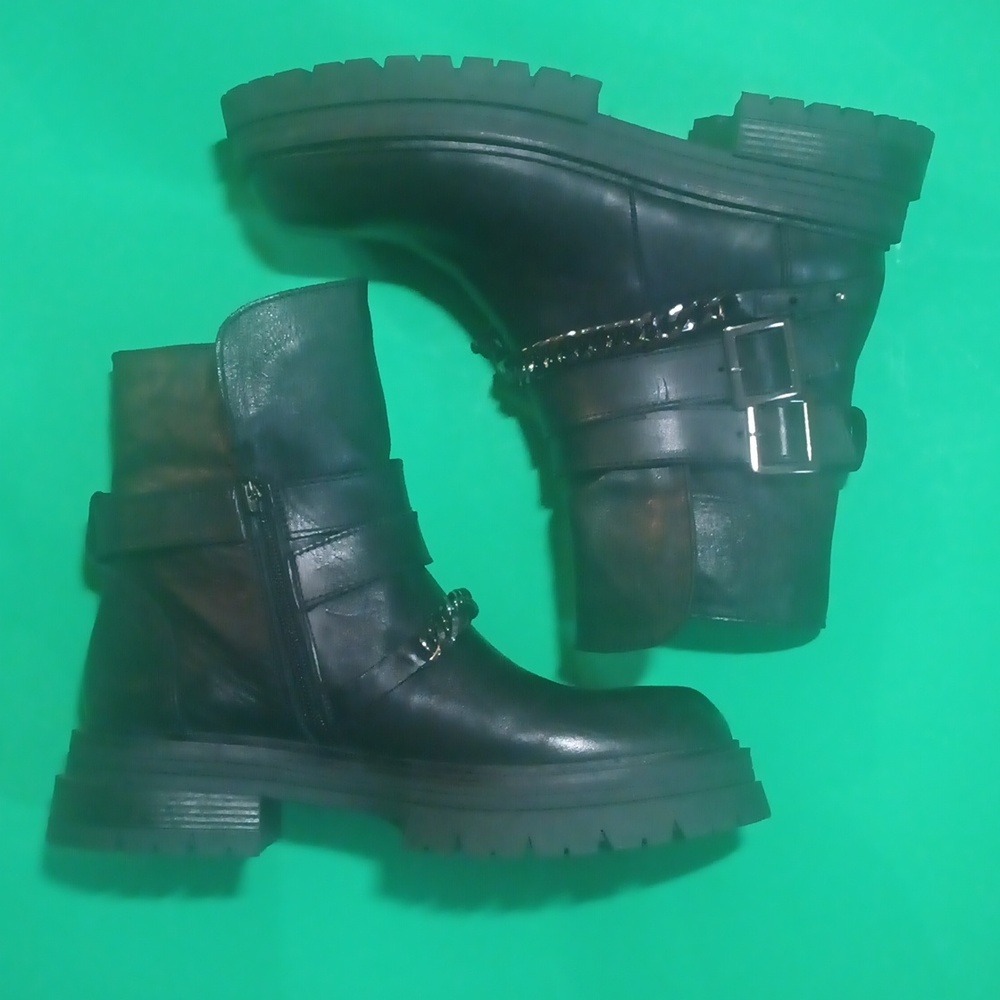 STEVE MADDEN LEATHER SLOAN MOTO BOOTS BLACK SZ 11M